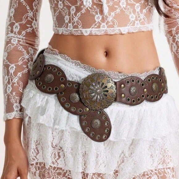 Brown Boho Women's Heart Patchwork Belt - Picture 1 of 4